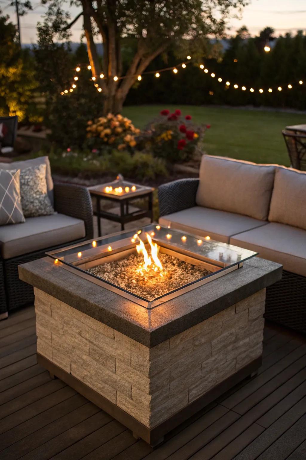 Glass-topped fire pits bring beauty and utility.