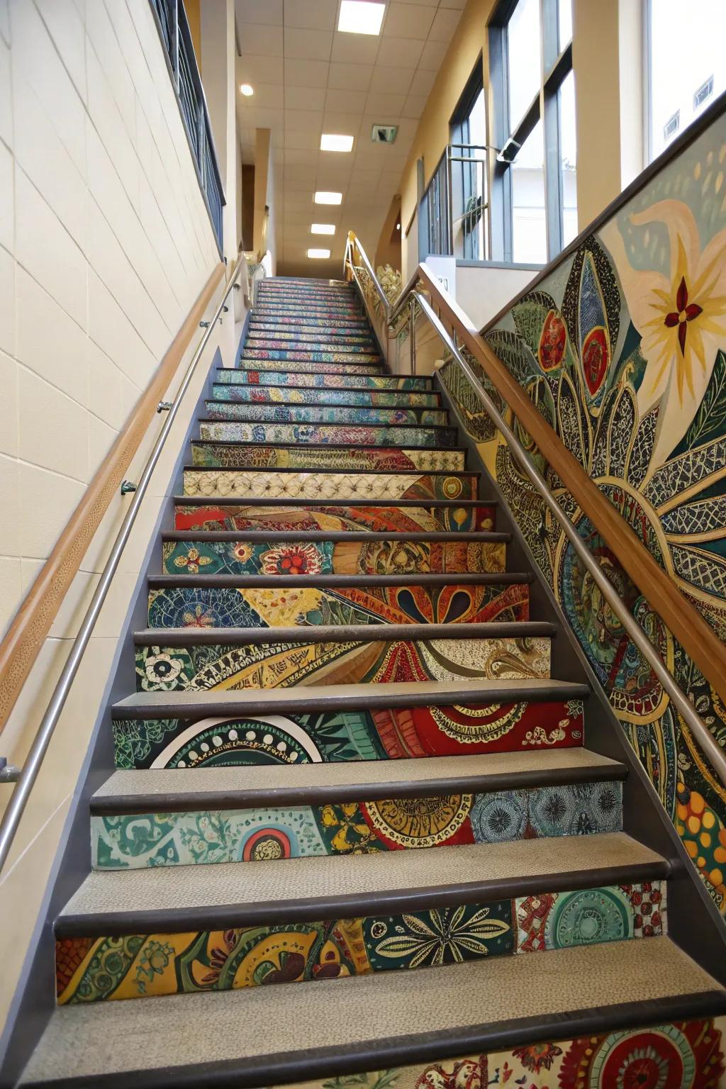 An artistic staircase captivates with its intricate and stunning design.