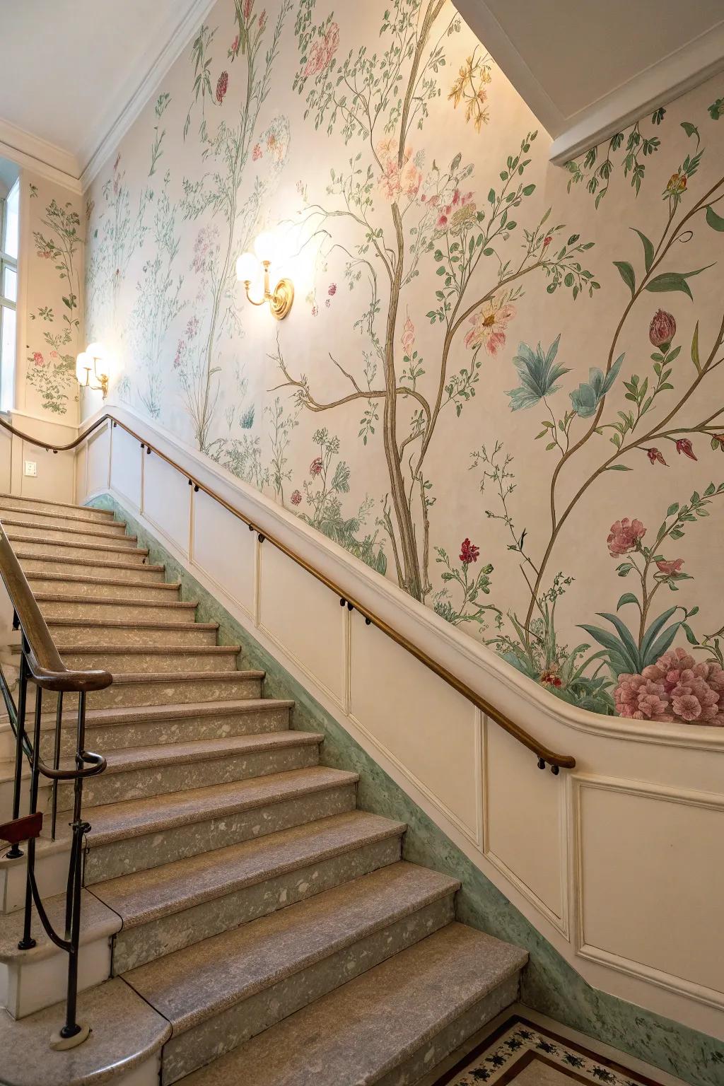With a vintage floral mural, you can create a romantic atmosphere.