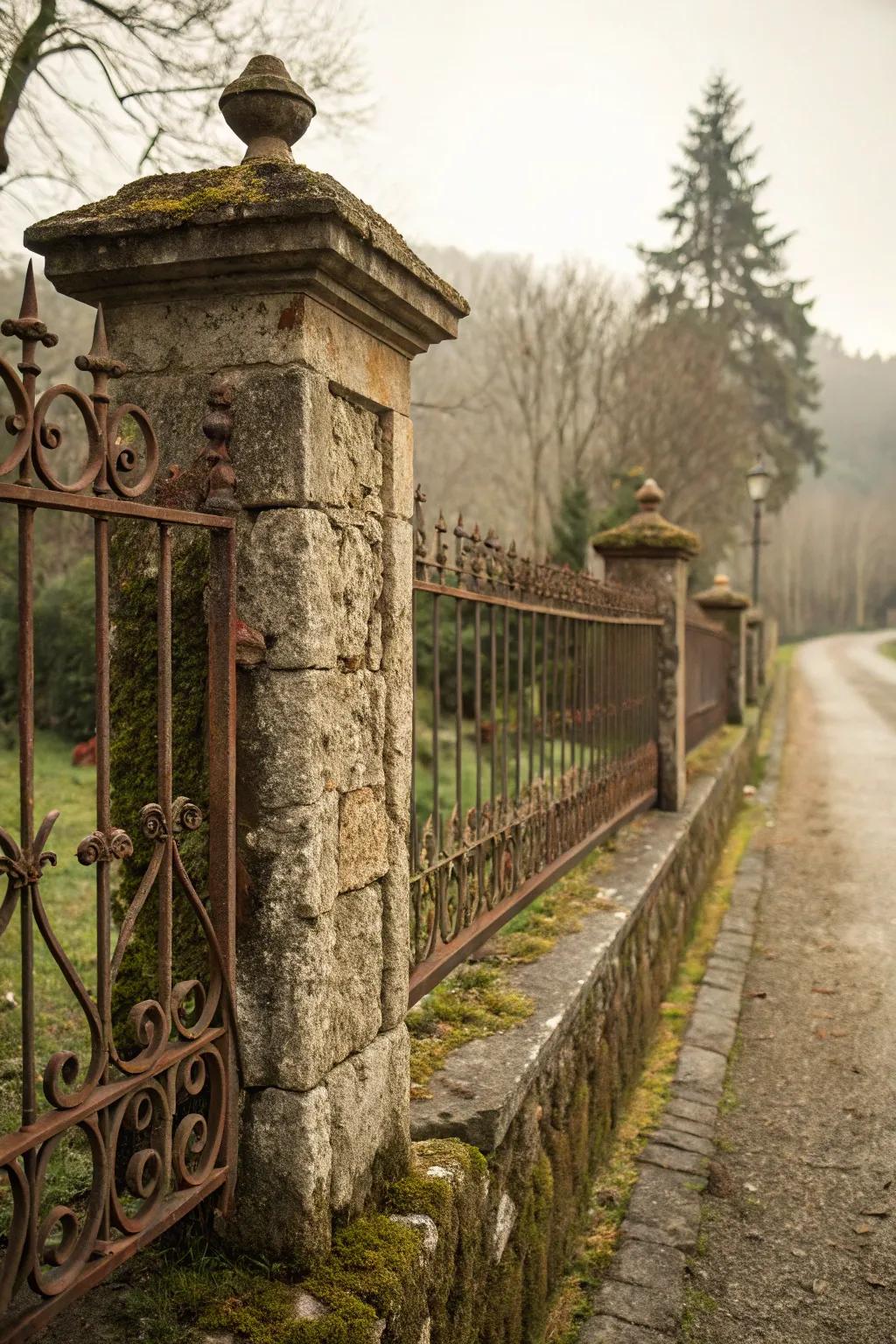 A vintage fence showcasing the charm of aged iron finishes.