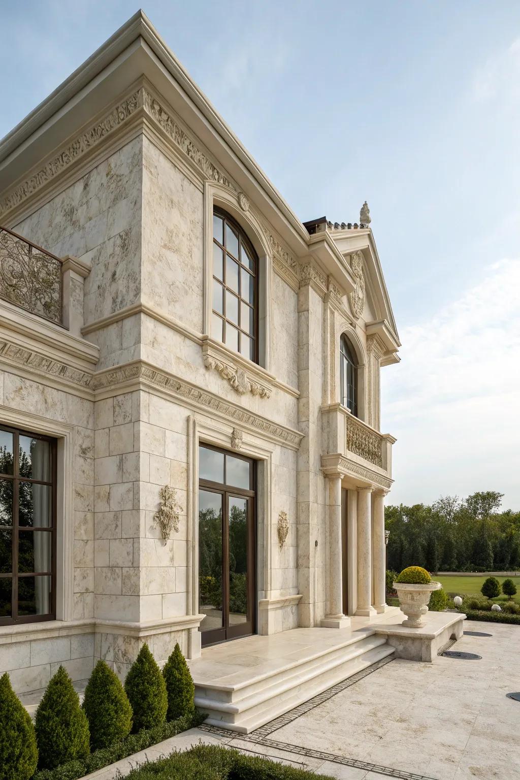 An elegant home featuring a timeless stone facade.