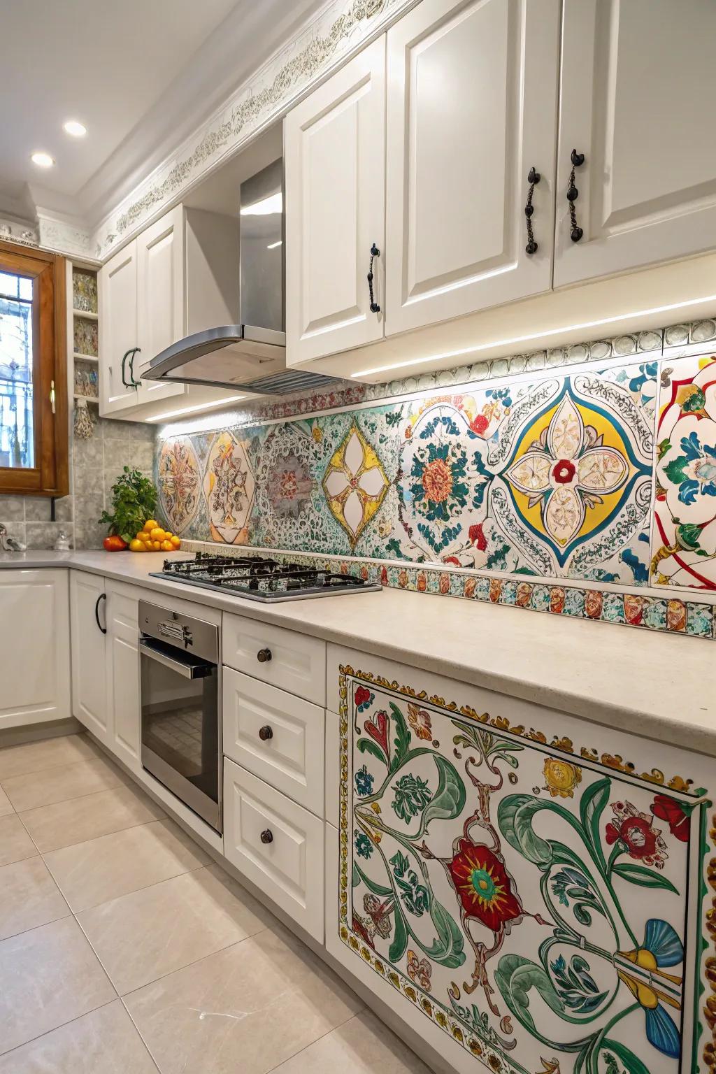 Individually decorated tiles offer artistic style and unique charm.