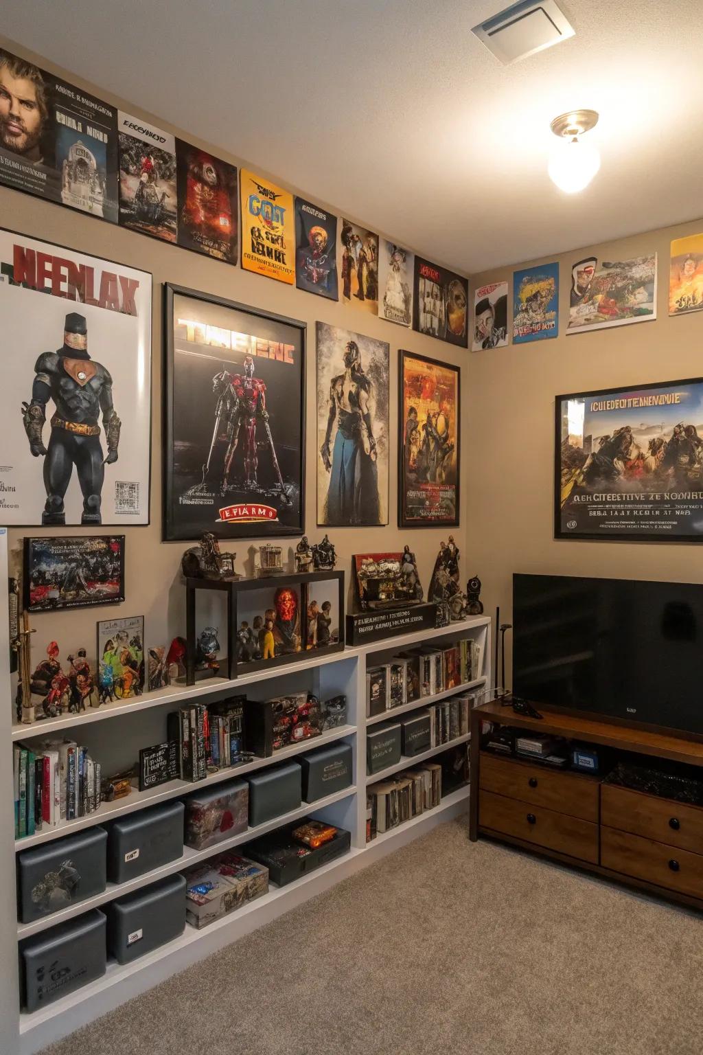 Pop culture items create an inviting space for fans.