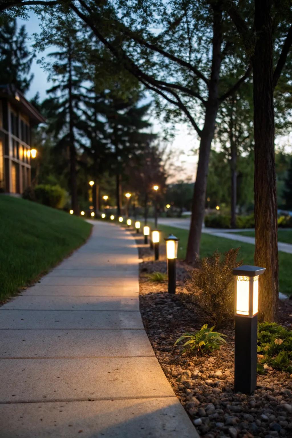 LED pathway lights enhance safety and add a magical ambiance.