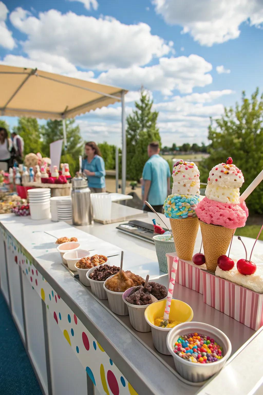 Delight in a delicious ice cream bar featuring endless topping options.