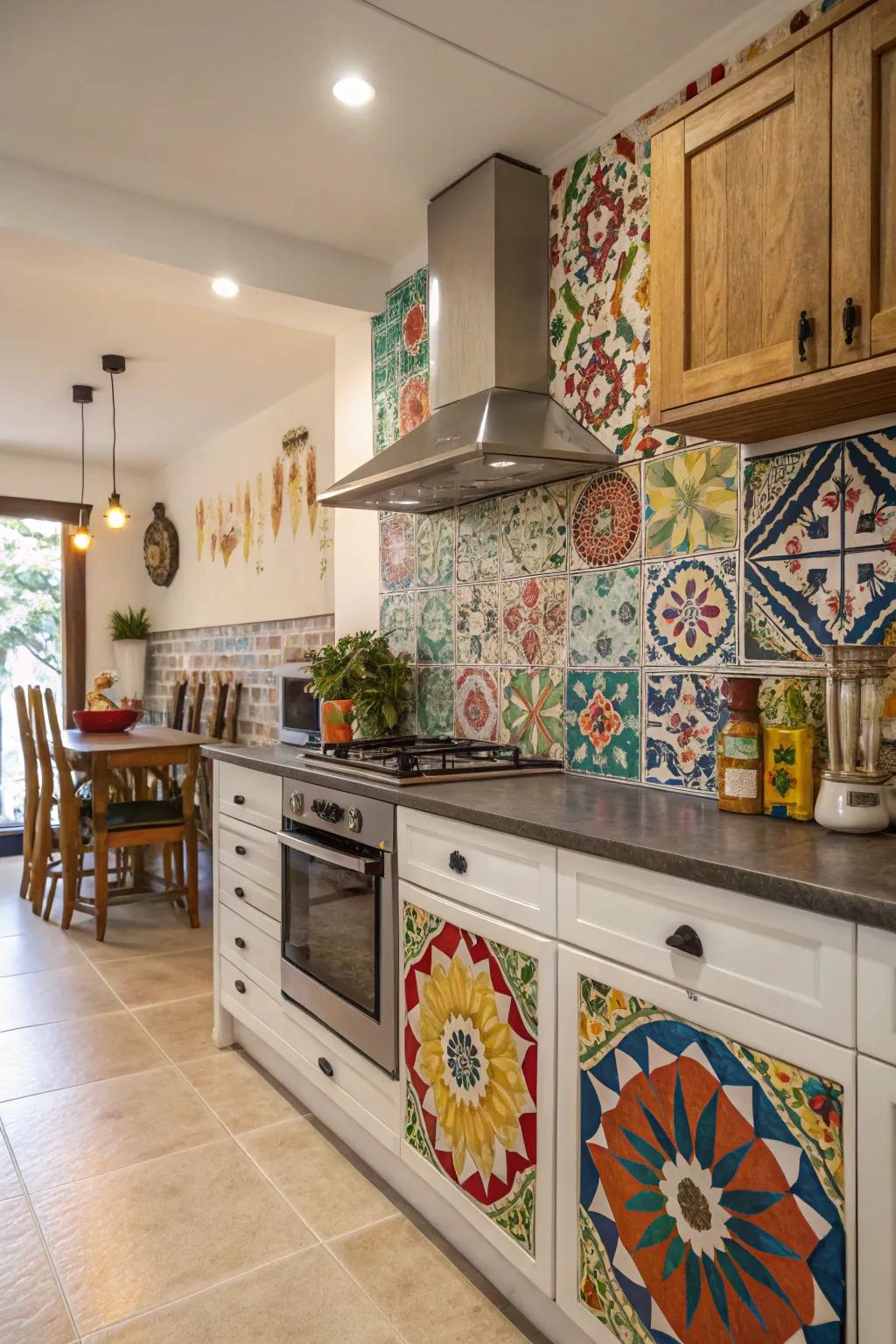Experiment with patterns using a mix and match Majolica mosaic splashback.