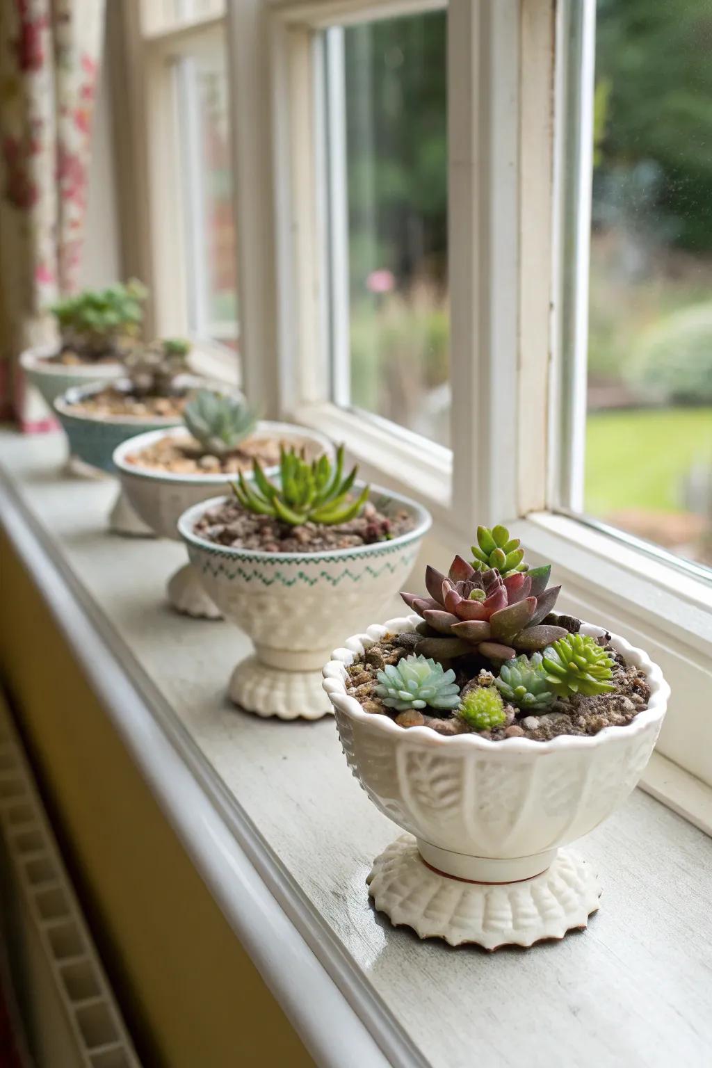 Diminutive lush seedling containers bring lasting verdure.