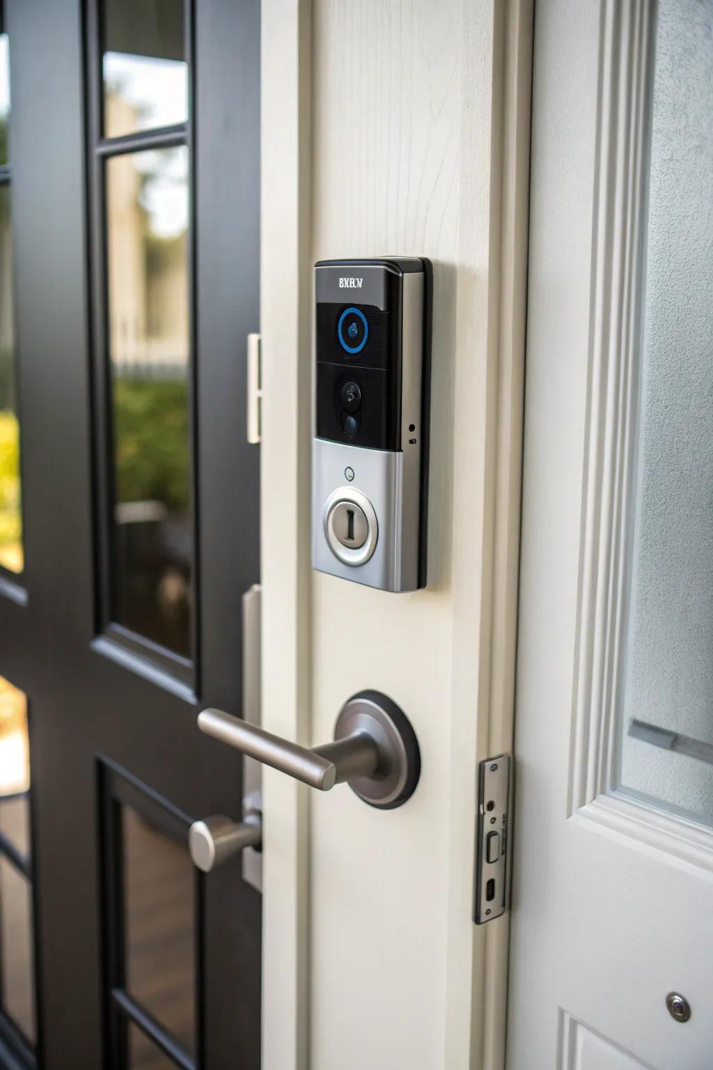 A door equipped with smart home gadgets for a seamless tech experience.