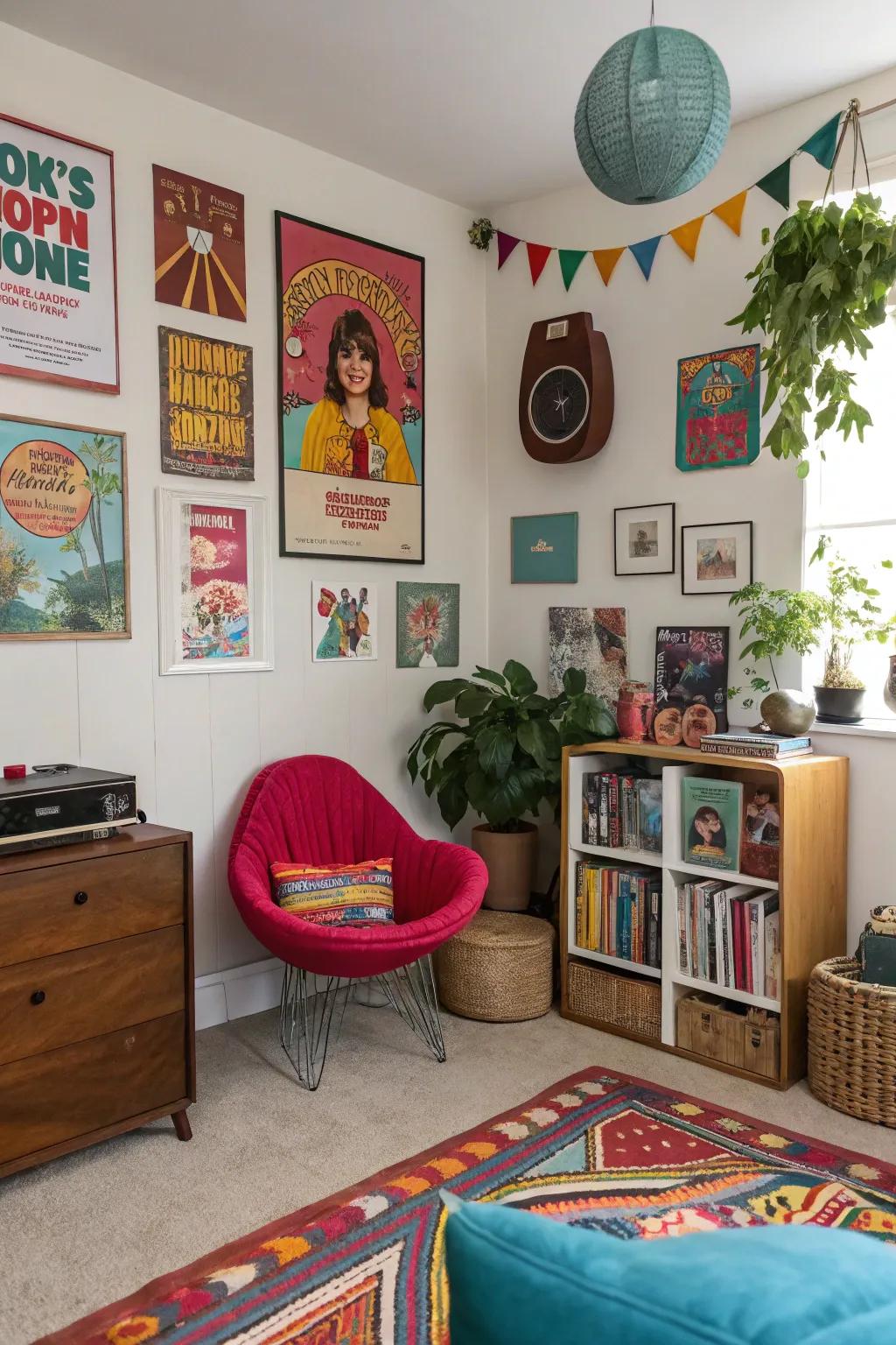 Varied decor contributes distinctive persona to the space.
