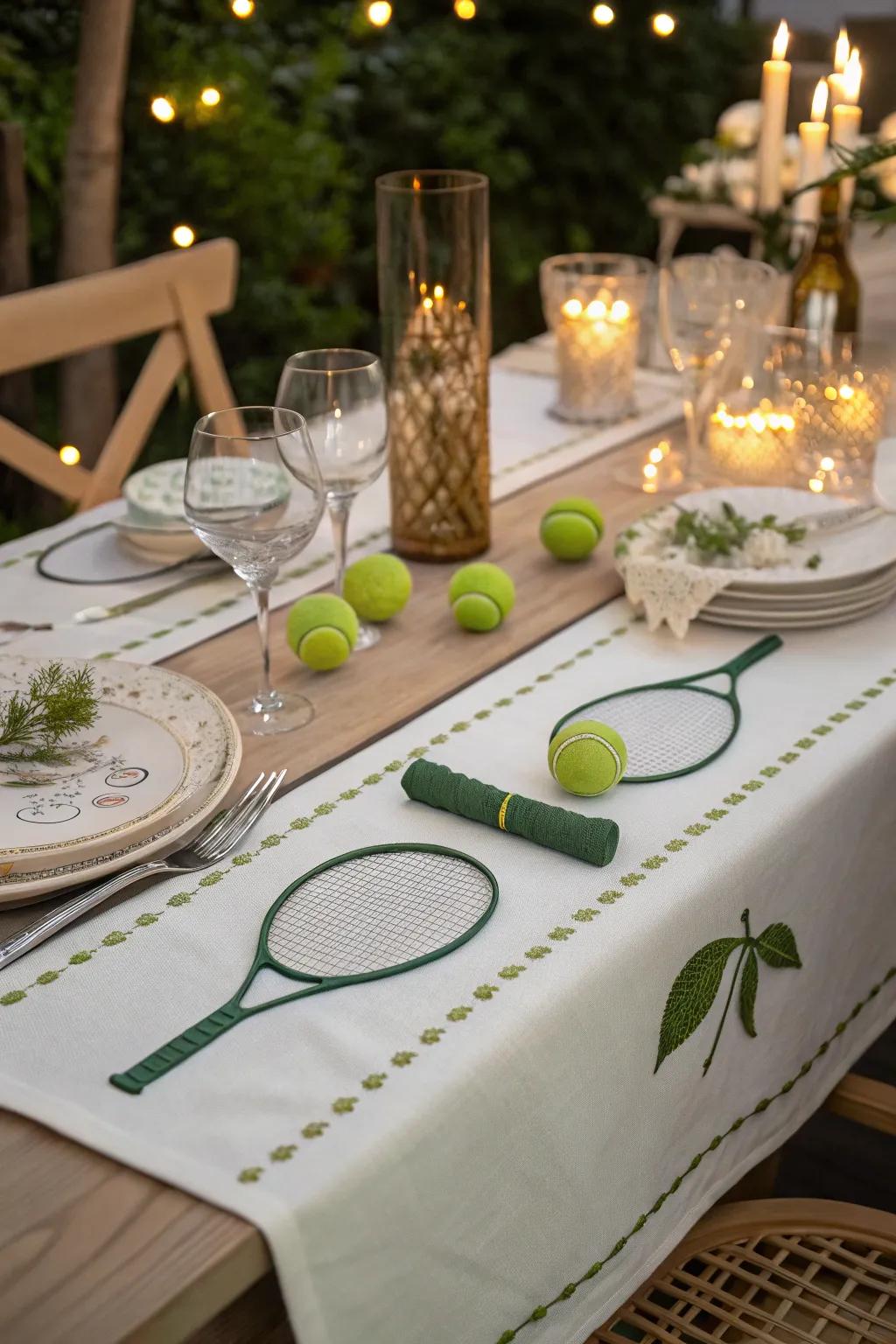 An athletic-themed surface overlay establishes the atmosphere for repast.
