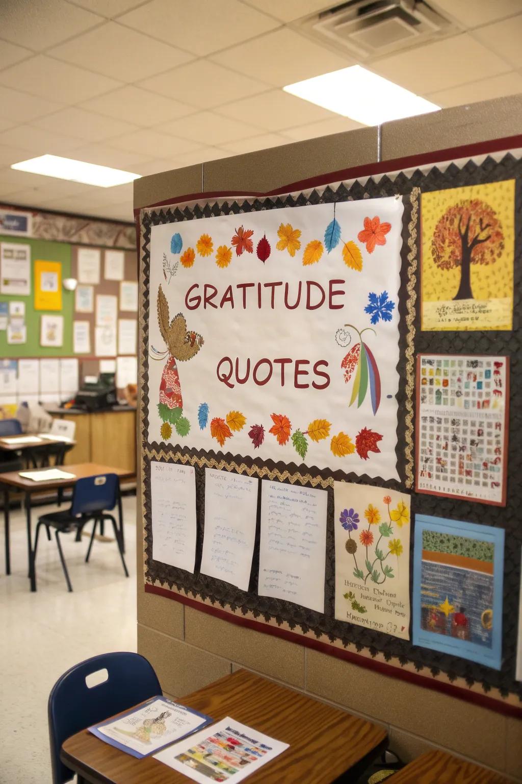 A seasonal board educates with Thanksgiving themes.