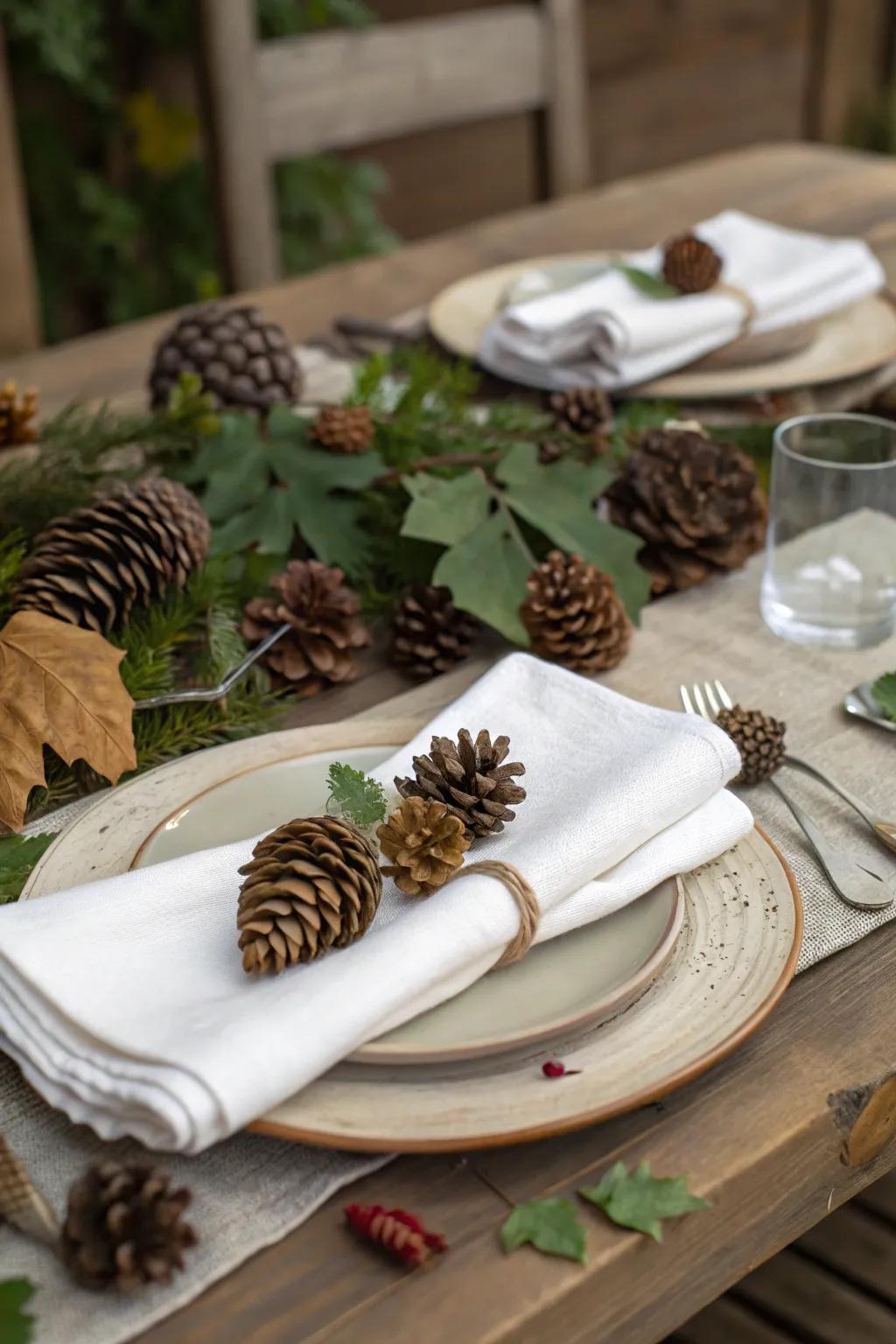 Pine cones add a woodland charm to your Thanksgiving table.