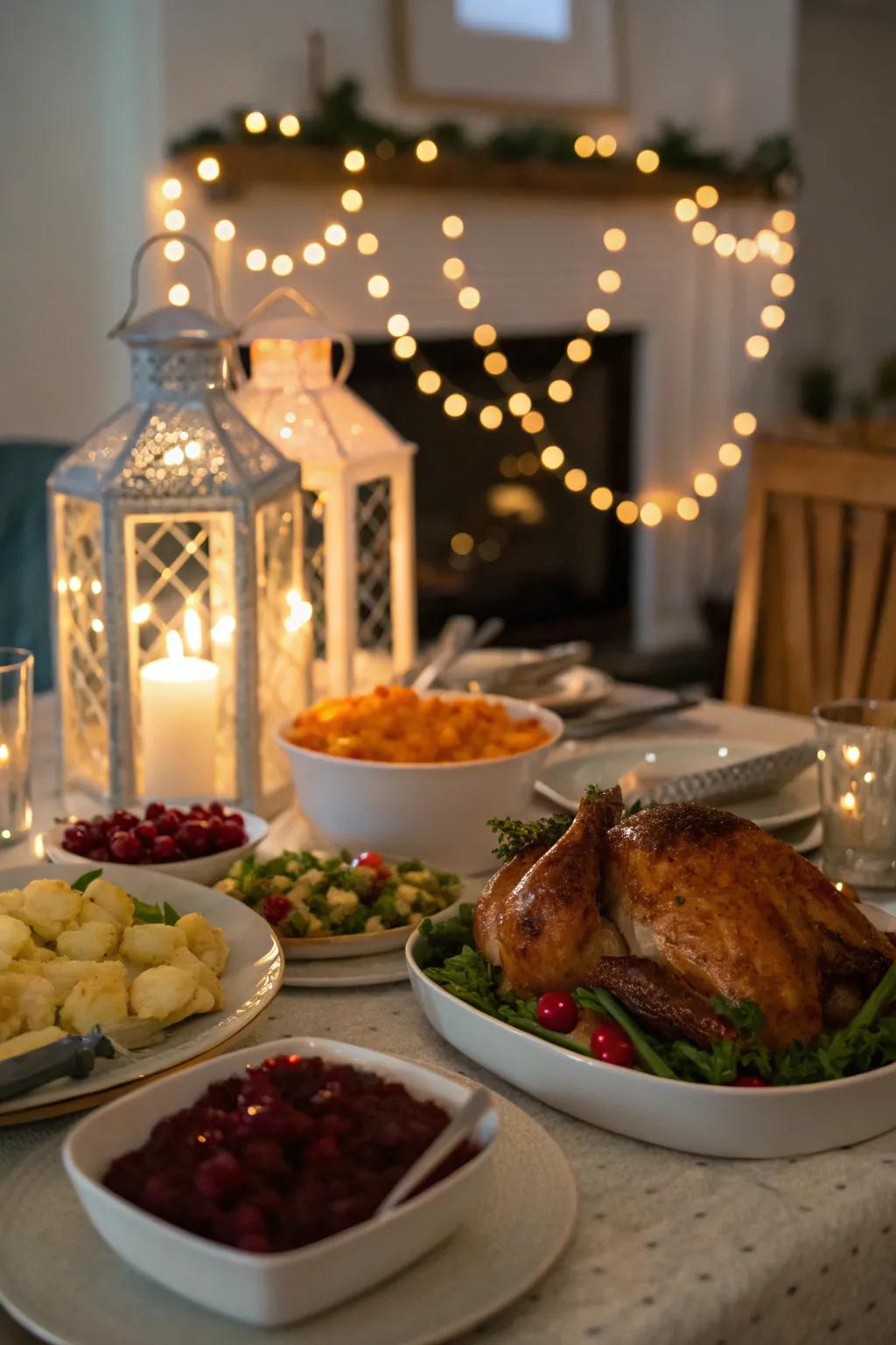Layered lighting introduces enchantment to your Thanksgiving table.