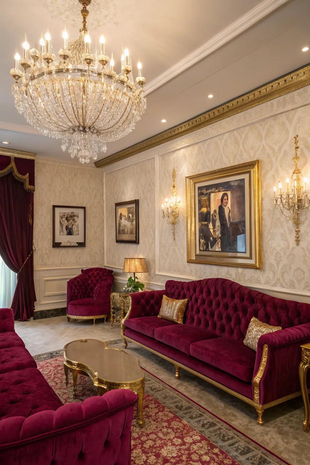 Hollywood glam showcases through elegant decor.