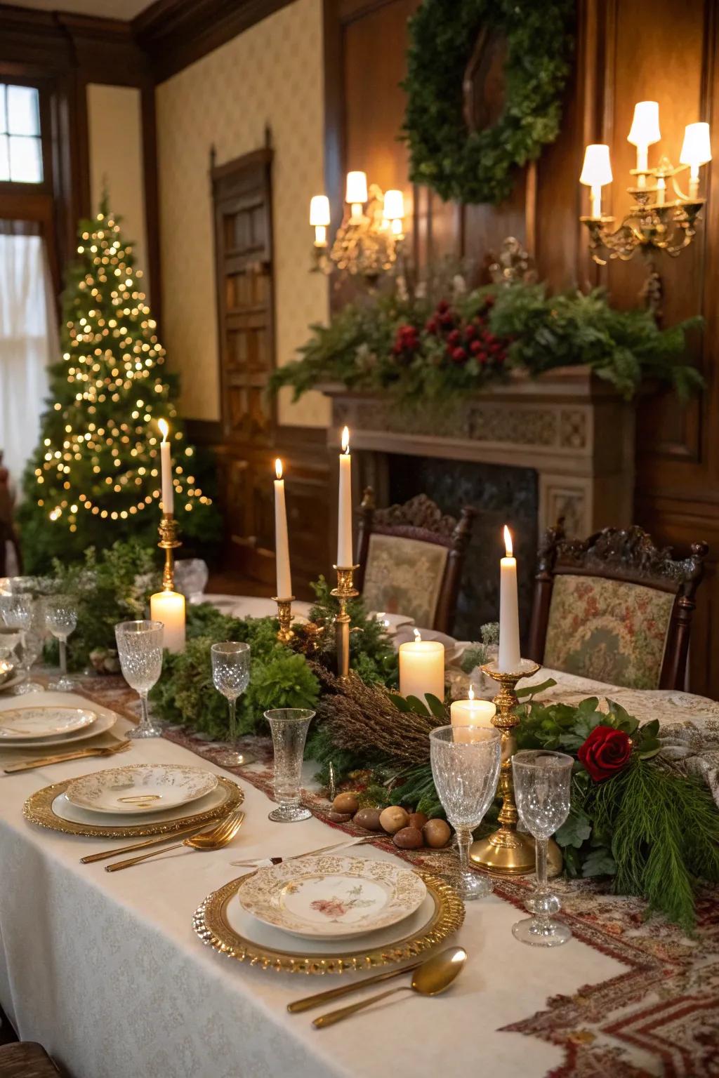 An elegant celebratory evening meal table setting.