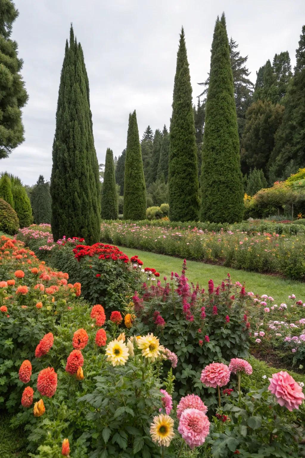 Accentuate vibrant blossoms with an Arborvitae backdrop.