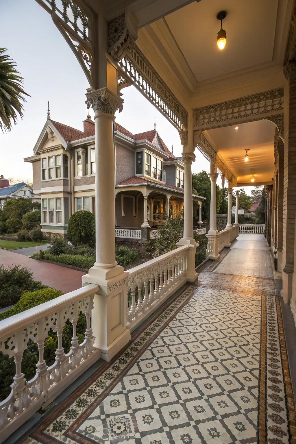 Style Time-style blocks introduce timeless elegance to this grand porch.