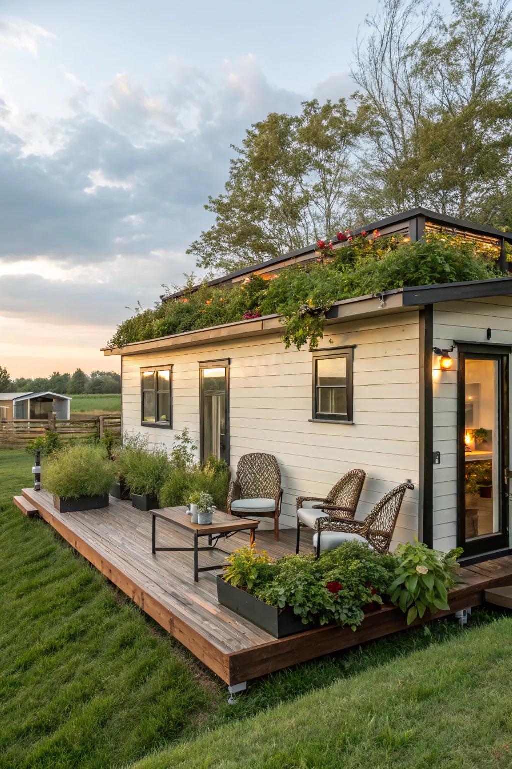 Rooftop gardens bring nature to urban small homes.