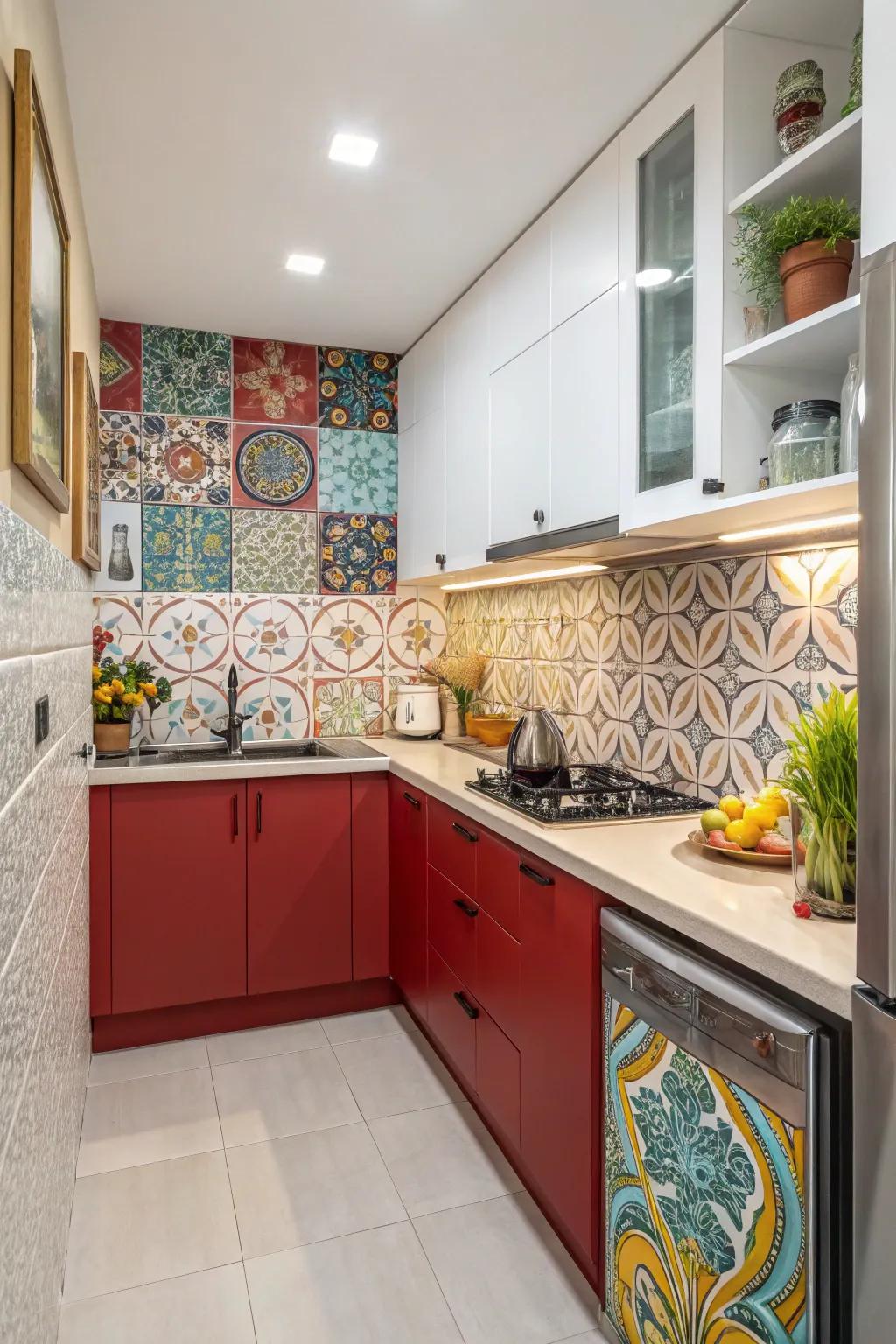 Inventive backs inject character and flair into a small cooking space.