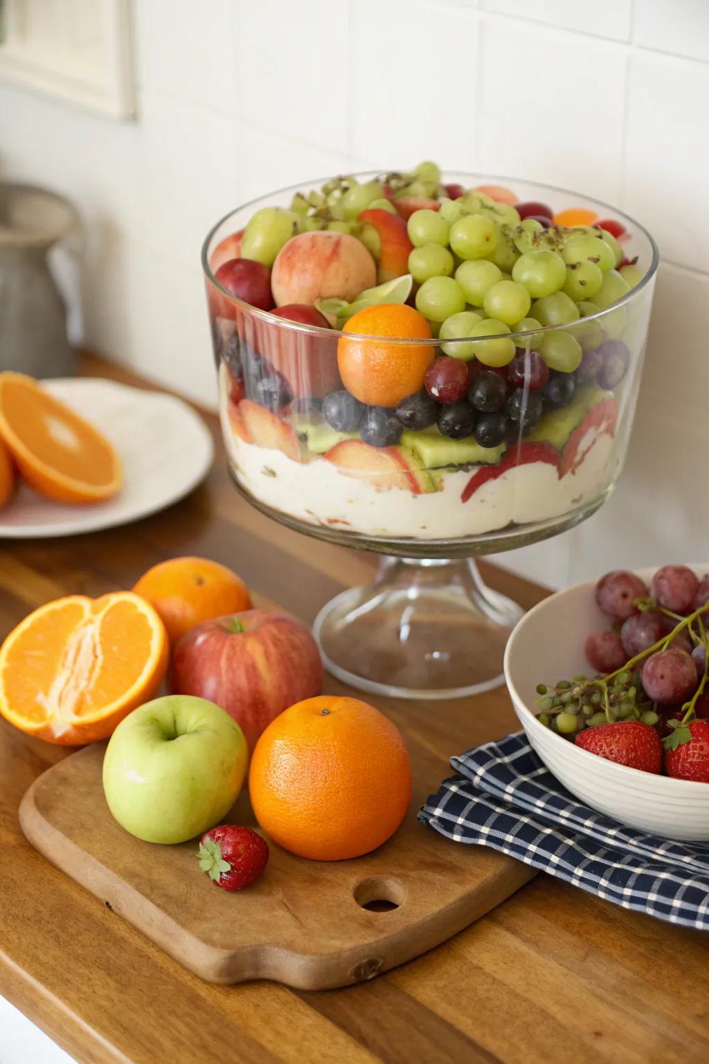 A presentation bowl furnished with a lively blend of fresh fruits.