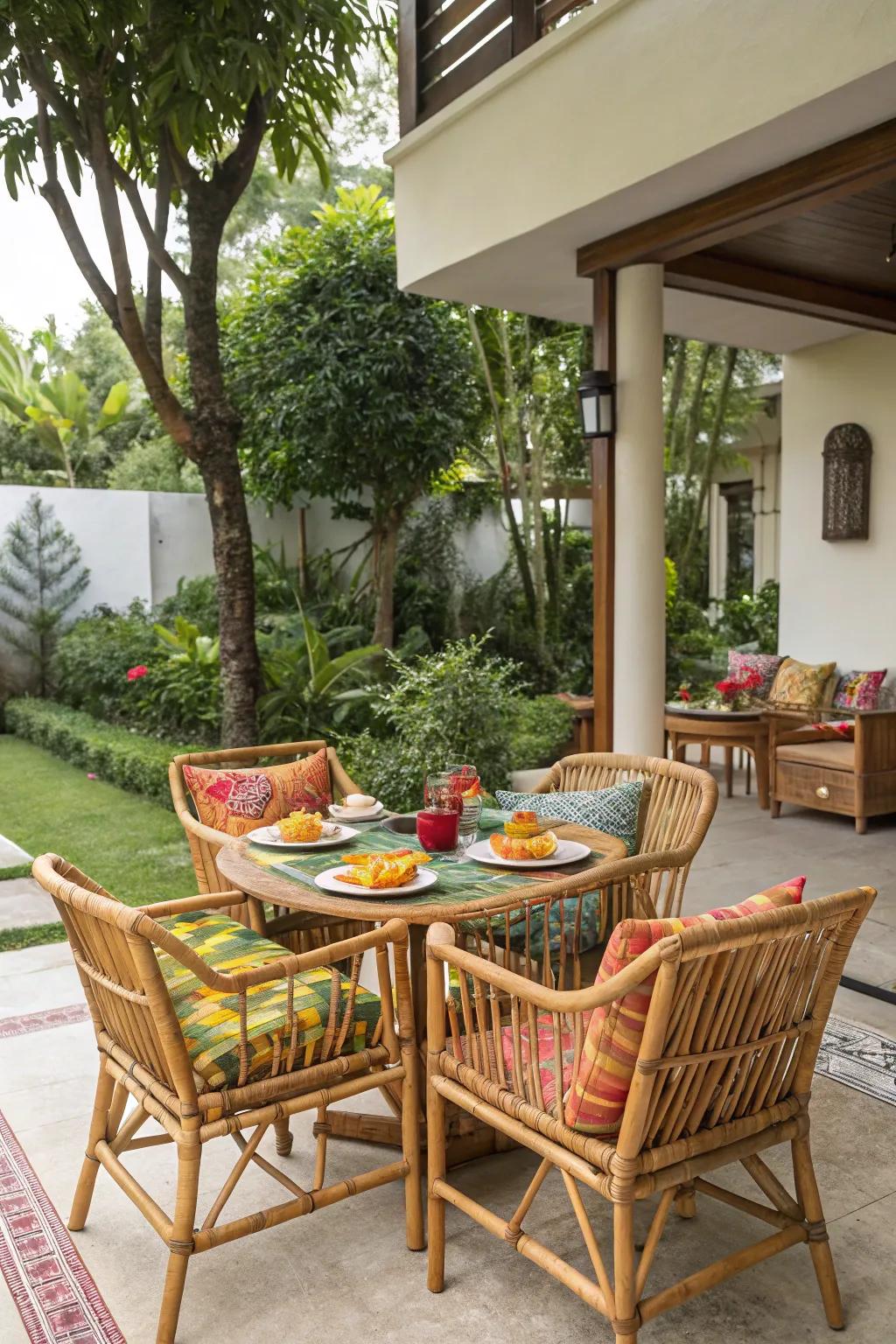 A dining location with tropical flair is superb for outdoor meals.