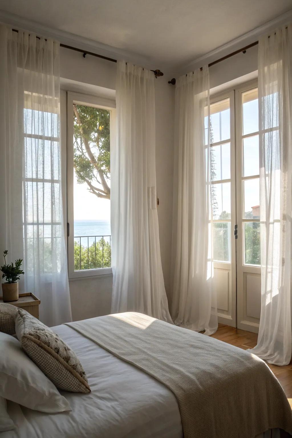 Ethereal hangings maintain privacy while allowing natural light.