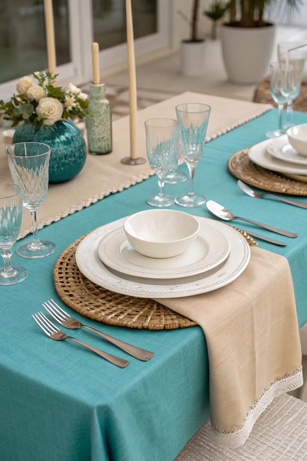 Soothing shades balance the boldness of aqua beautifully.