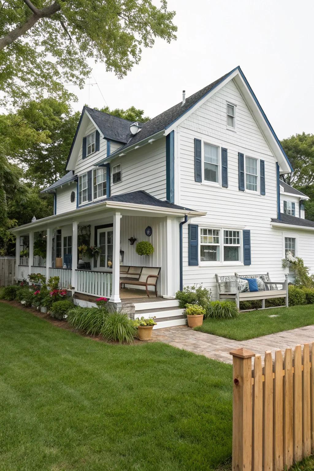 White and navy offer a classic nautical feel.