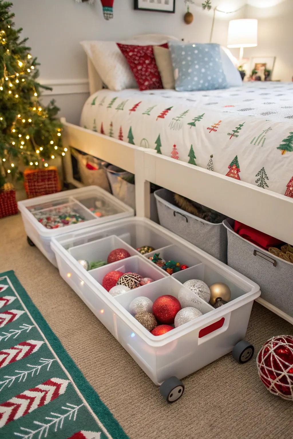 Easily switch seasons with organized decor storage.