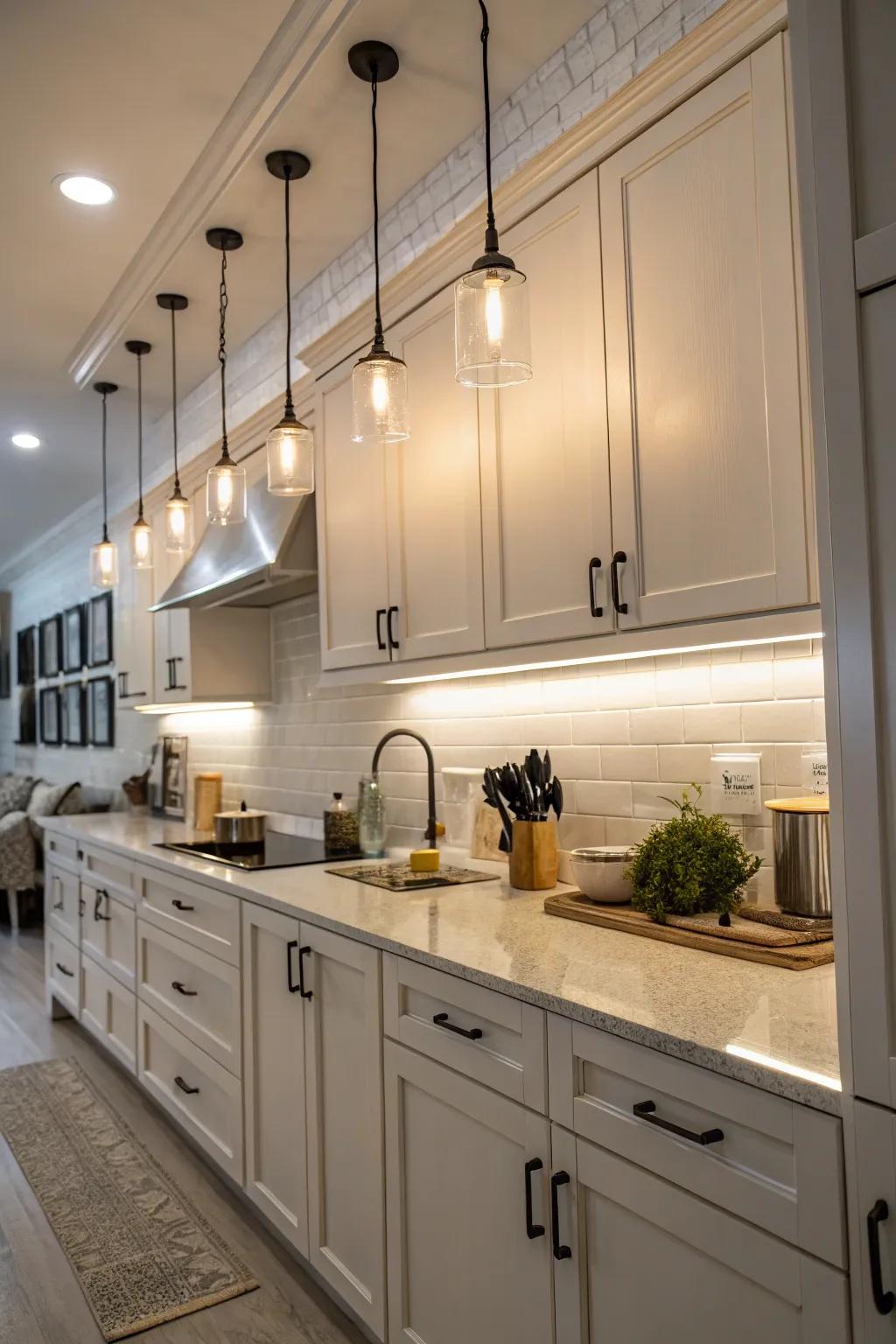 Neutral white lights deliver versatile lighting fixes across all kitchens.