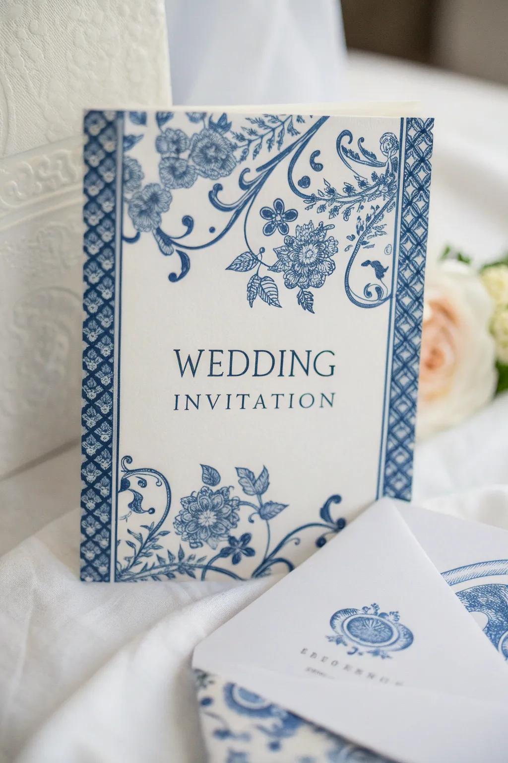 Chinoiserie patterns add a sophisticated charm.