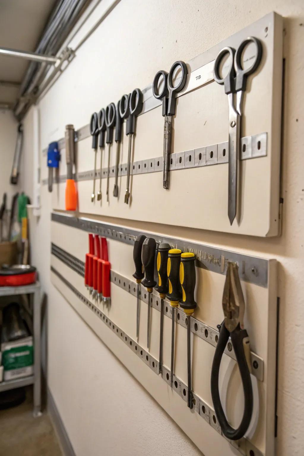Magnetic strips are a cool way to keep metal tools organized.