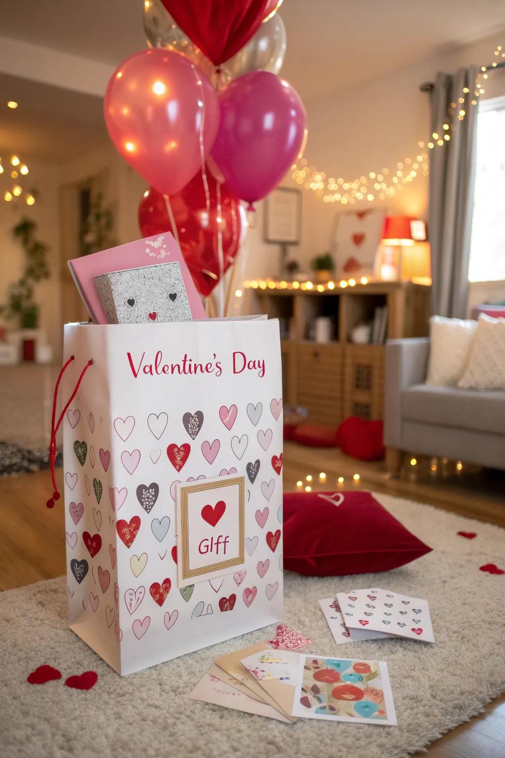 Interactive Valentine's bag featuring surprising elements.