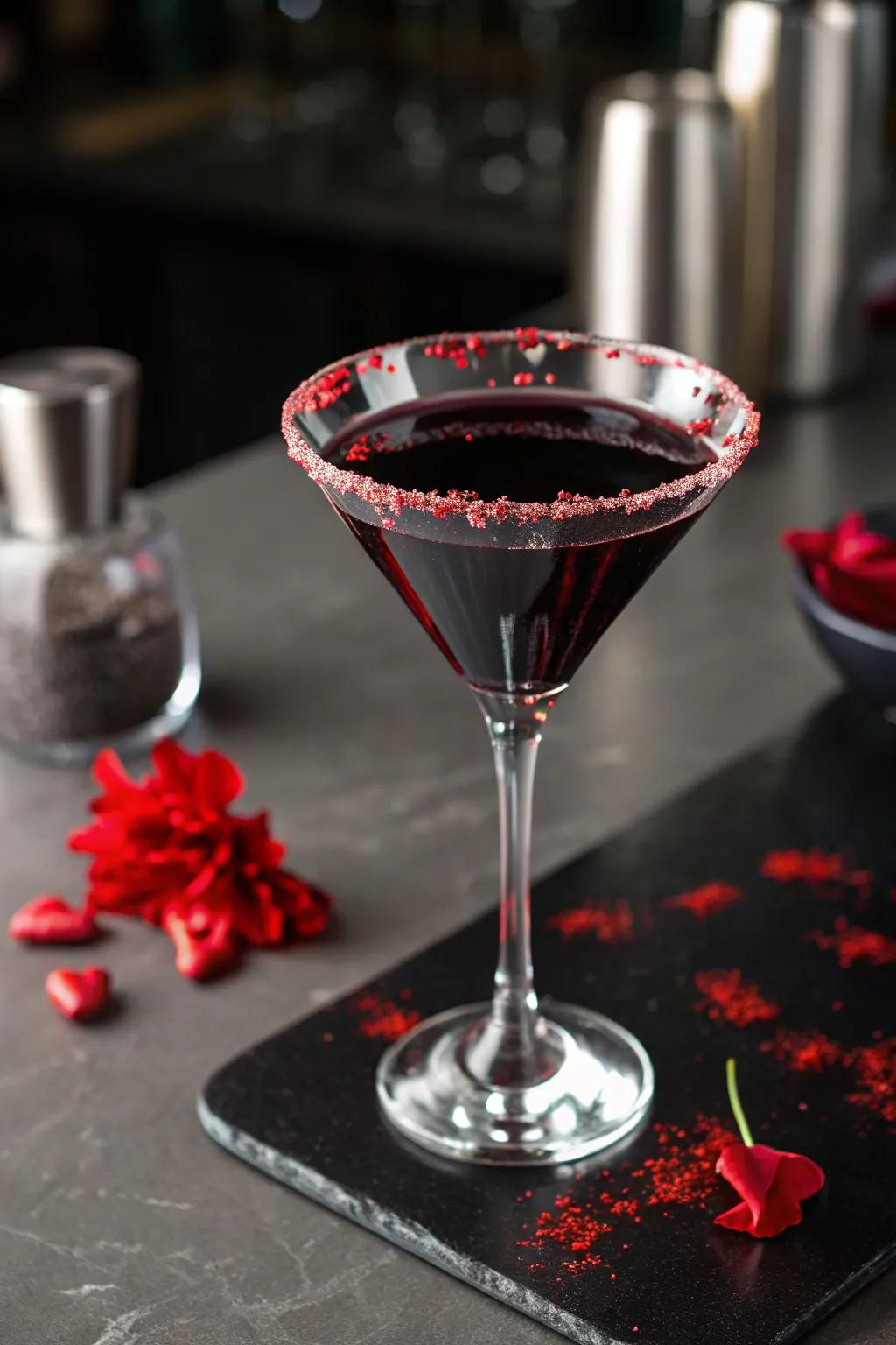 The Ebony Martini constitutes a sophisticated supplement to your beverage selection.