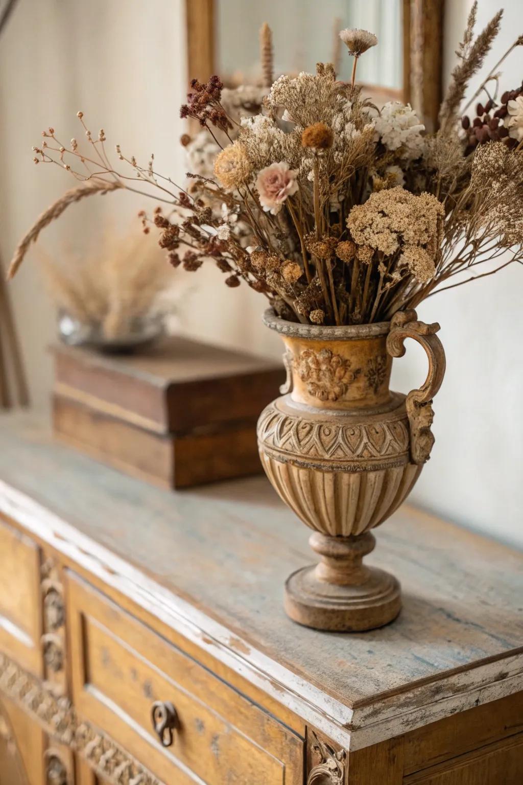 Embrace timeless splendor through dehydrated blooms.