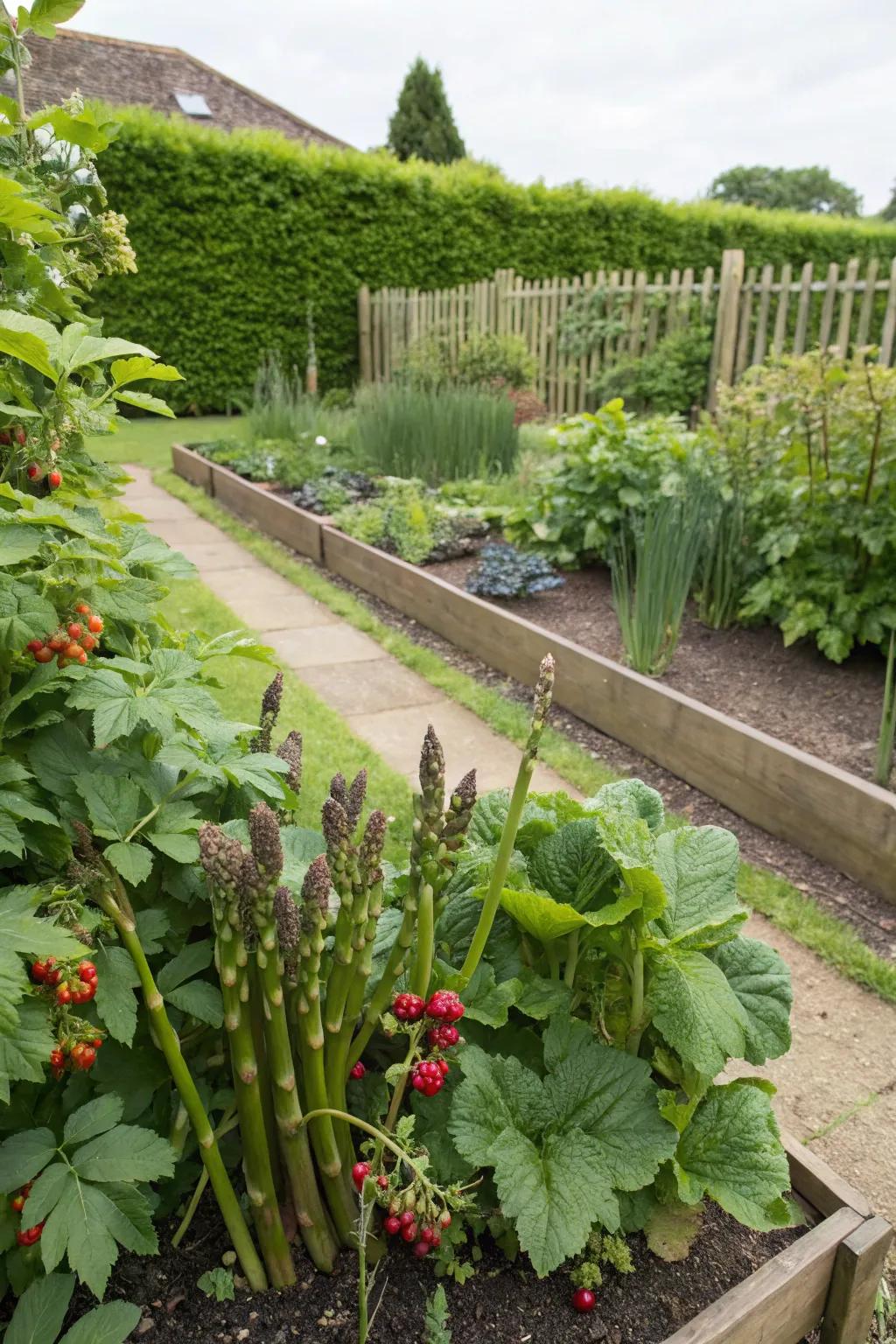 A dedicated area for perennial favorites like asparagus and strawberries.