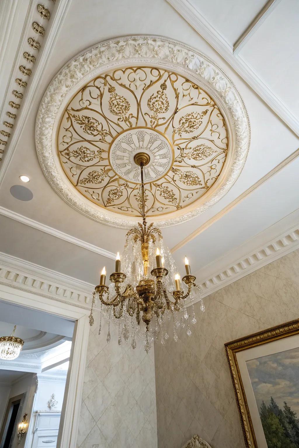 Ceiling emblems contribute detail and beauty.