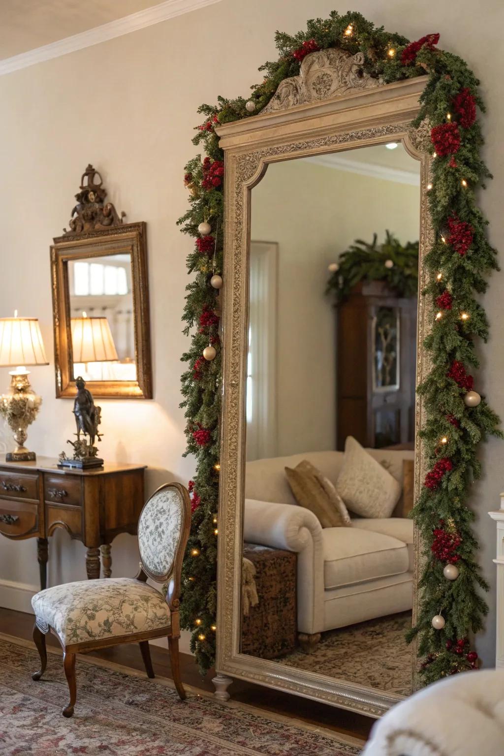 Antique mirrors reflect ageless festive elegance.