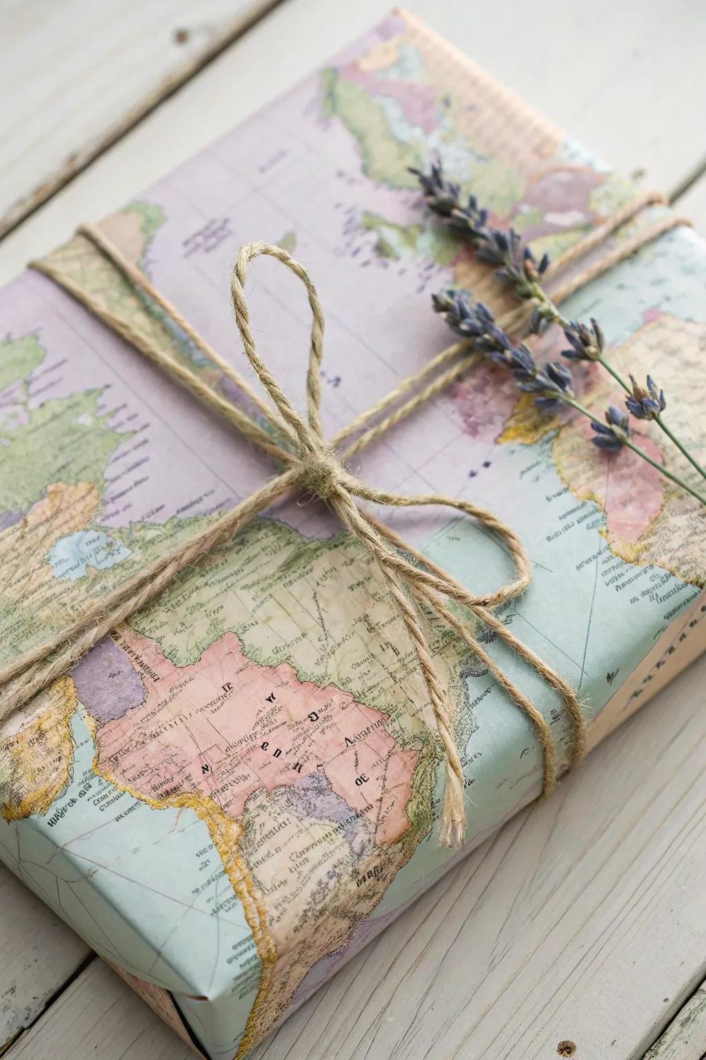 Cover your presents in wanderlust with classic map paper&mdash;a perfect blend of simpleness and charm for the boho traveler.