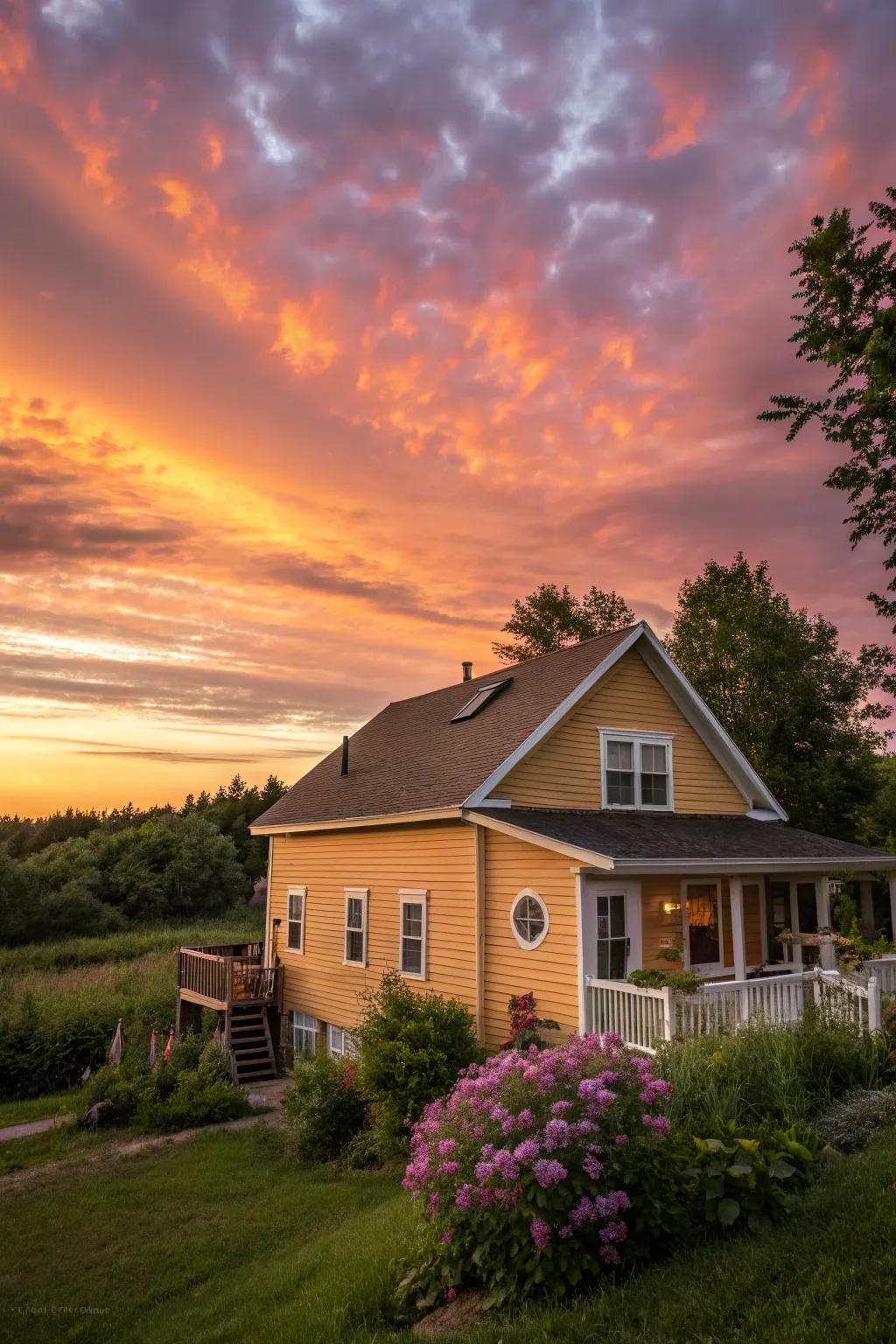 Yellow-brown cladding provides a warm and inviting glow.