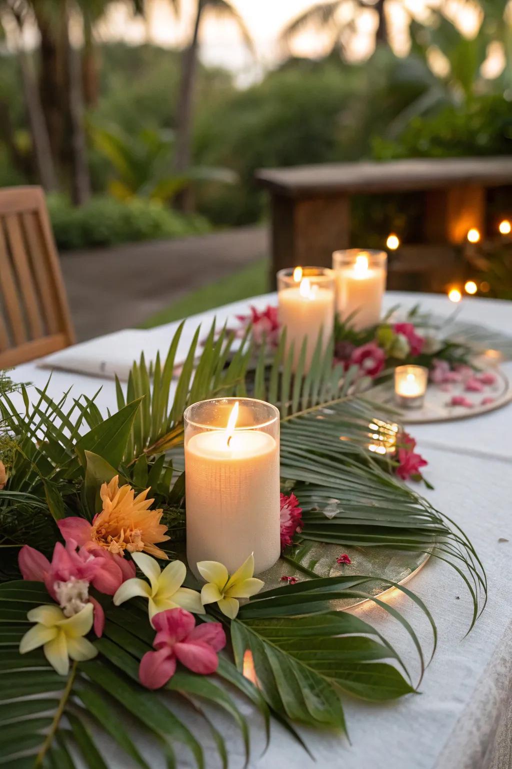 Tropical components transform votive candles into an exotic escape.