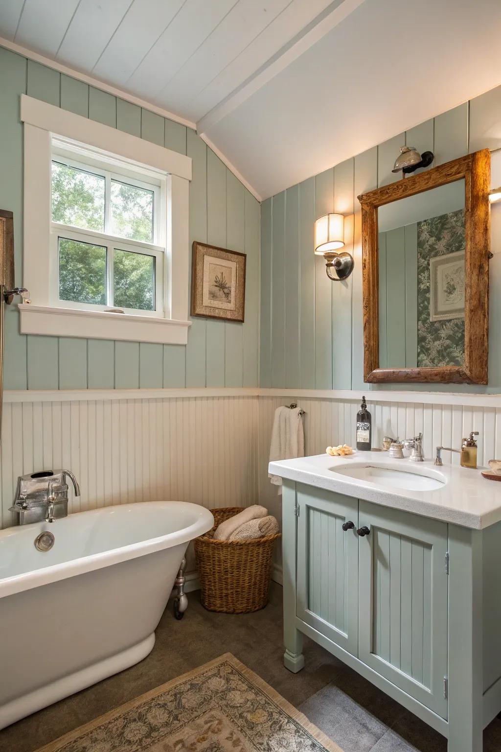 Vertical lapped paneling adds cottage charm to your bathroom.