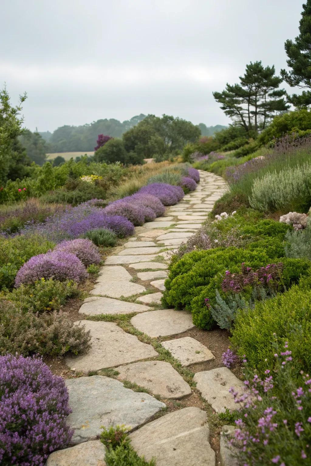 Creeping thyme routes add fragrance and greenery.