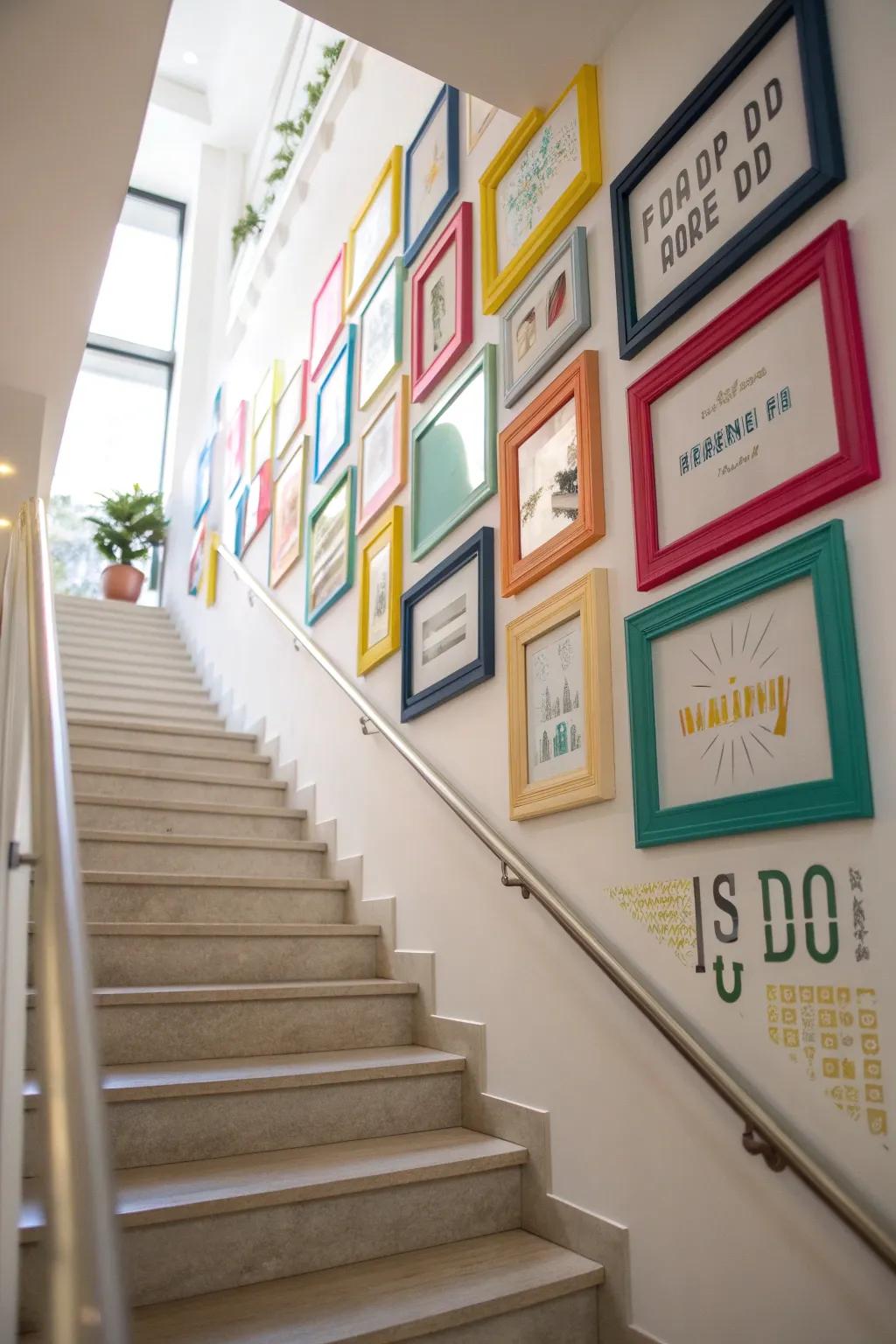 Motivational quotes uplift your staircase, setting a positive tone for the day.
