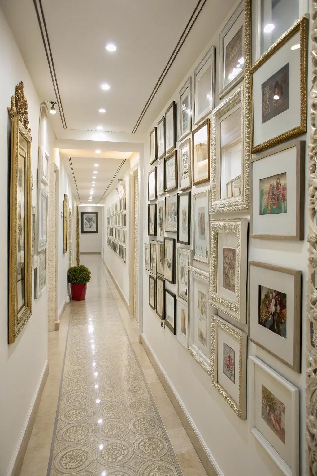 Reflections and frames enhance light and space in a wall collage.