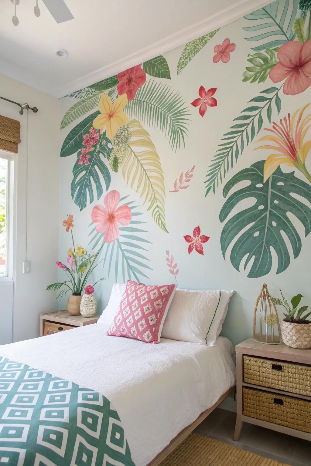 Island Getaway appliqués create a paradise-like atmosphere in this bedroom.