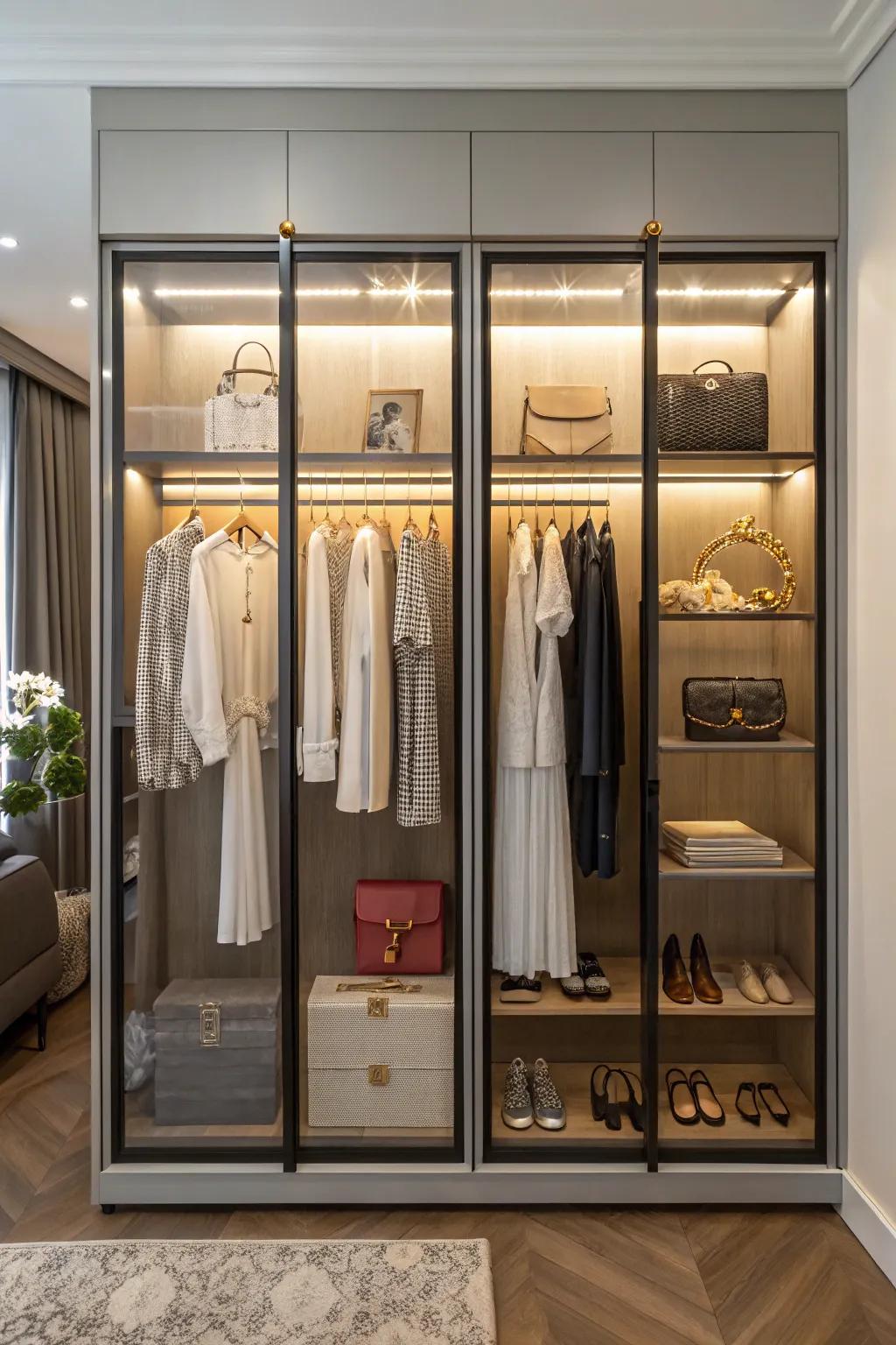 Crystal closet entrances for an up-to-date presentation.