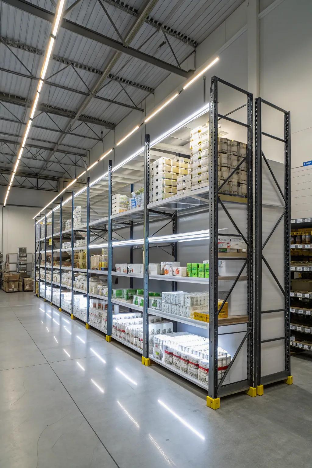 Lighting adds a polished finish to racking units, enhancing visibility.