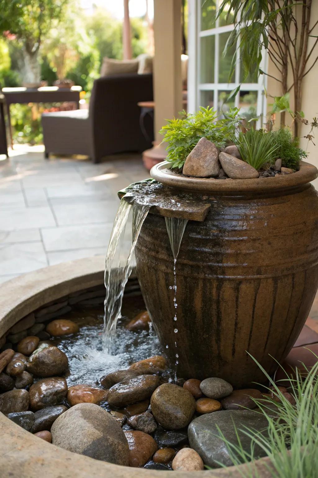 Large containers can host charming cascades in tight spaces.