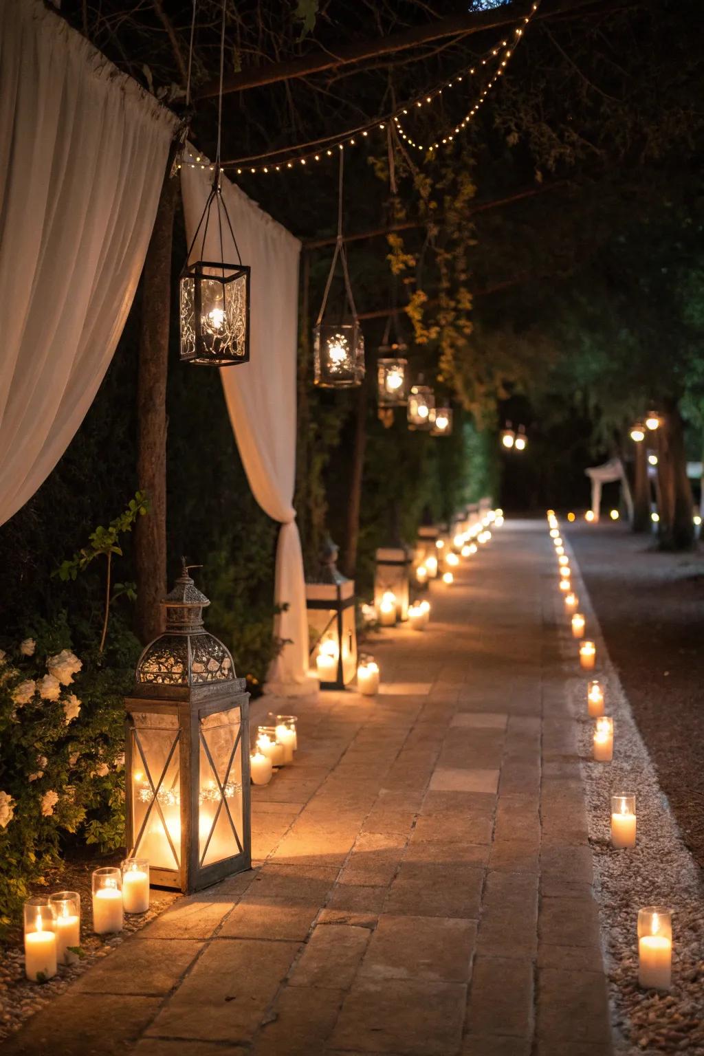 A brightened pathway amplifying the wedding&rsquo;s ambiance and safety.